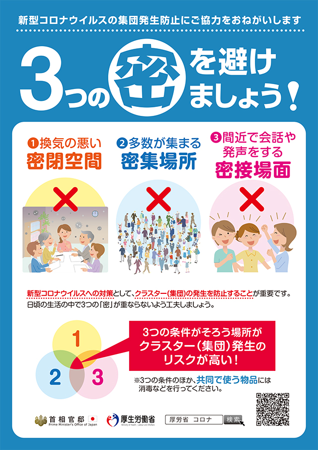 3密(密接、密集、密閉)首相官邸ホームページより引用