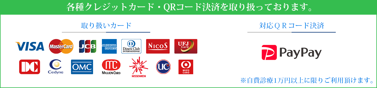 各種クレジットカード及びQRコード決済（PayPay）に対応致しました 